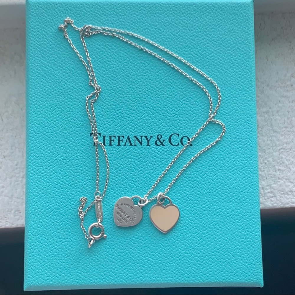 tiffany pink double heart tag pendant